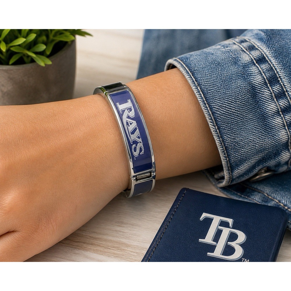 Tampa Bay Rays MLB Blue Silver Licensed Bangle Bracelet 7" Spring Clasp NWT